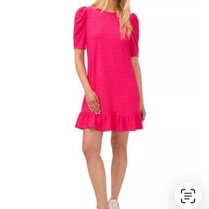 Cece Pink Eyelet Ruffle Hem Dress